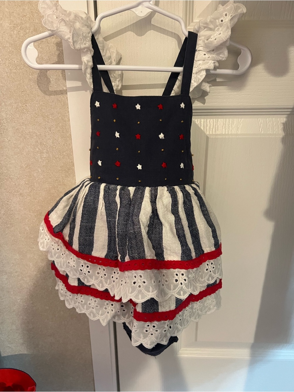 Love + Grow Navy, White & Red Striped Toddler Romper